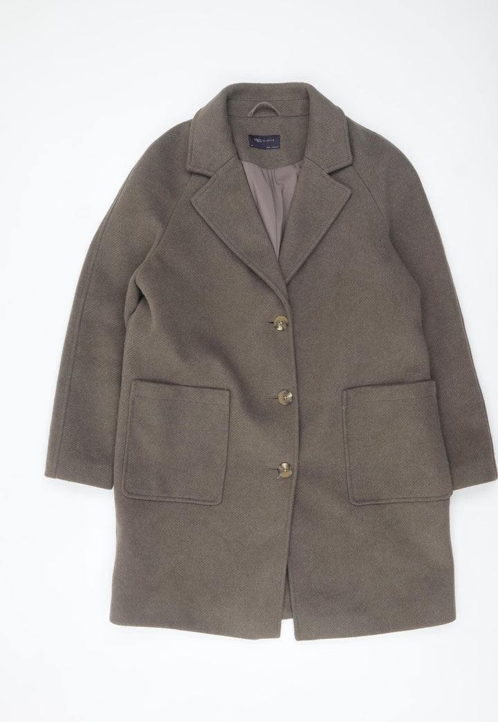 Marks and Spencer Womens Brown Mid-Length Button Overcoat Size 14