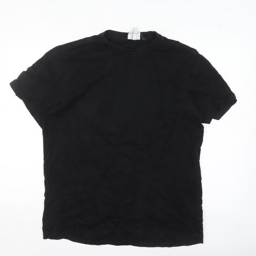 H&M Men's Black Cotton Crew Neck Regular Fit T-Shirt Size L