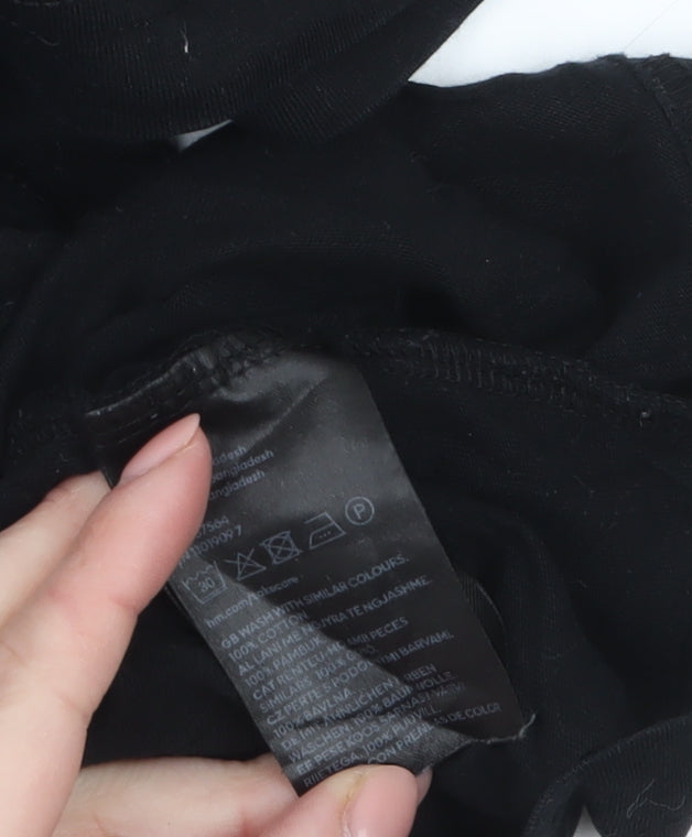 H&M Men's Black Cotton Crew Neck Regular Fit T-Shirt Size L