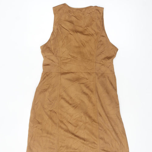 QED London Women's Brown Size 10 Suede Sleeveless Zip Pinafore Dress