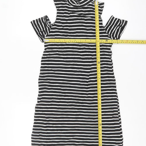 Miss Selfridge Women Black Striped Cold Shoulder Shift Dress Size 6