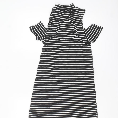 Miss Selfridge Women Black Striped Cold Shoulder Shift Dress Size 6