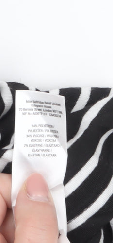 Miss Selfridge Women Black Striped Cold Shoulder Shift Dress Size 6