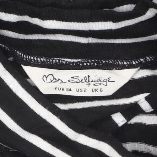 Miss Selfridge Women Black Striped Cold Shoulder Shift Dress Size 6