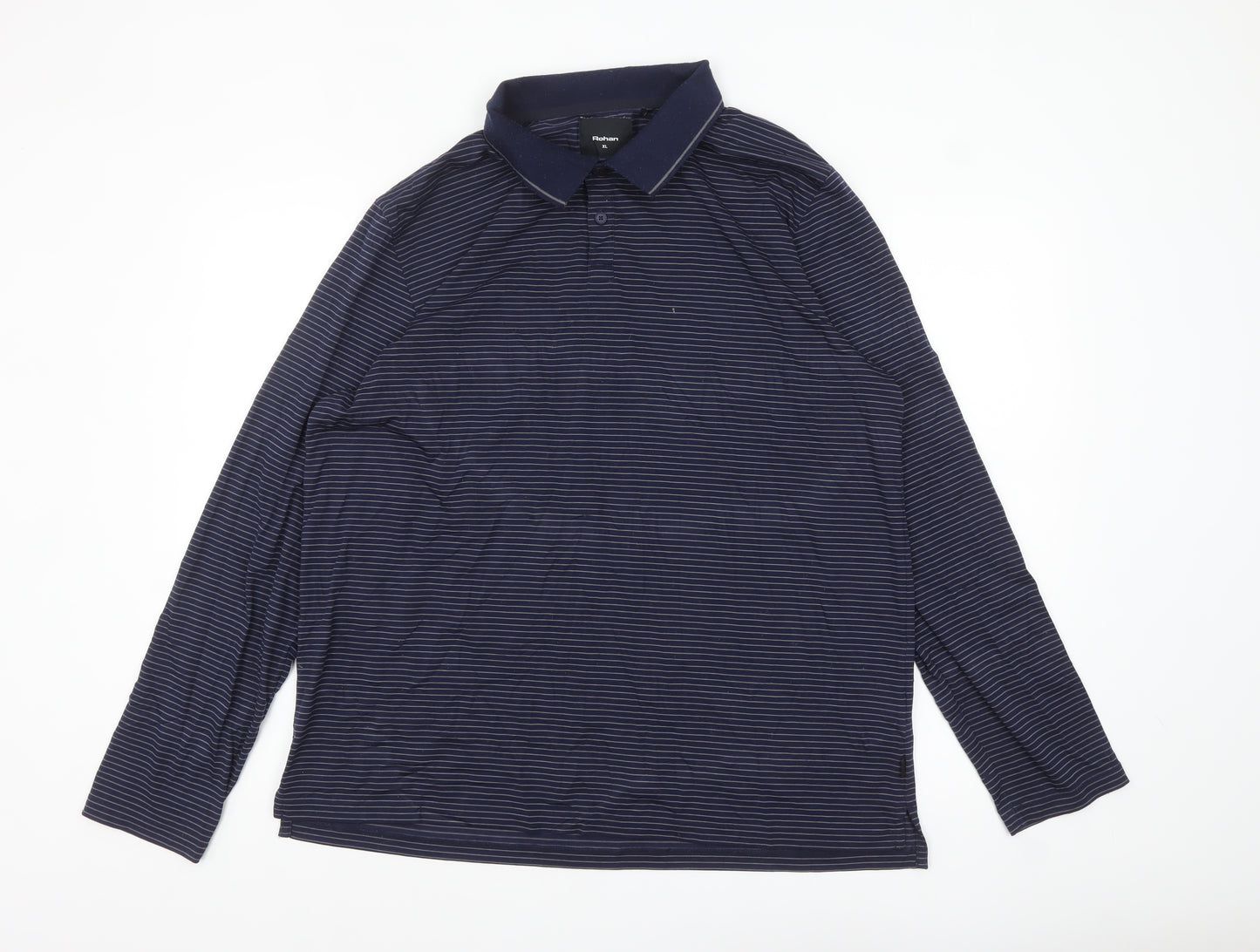 Rohan Men's Blue Striped Long Sleeve Polo Shirt XL
