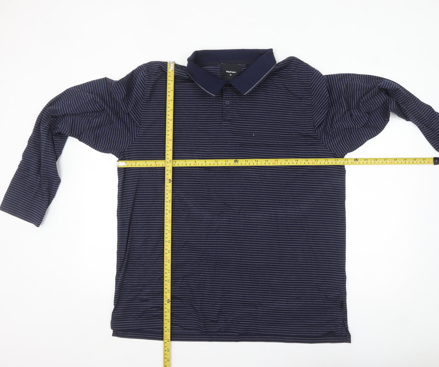 Rohan Men's Blue Striped Long Sleeve Polo Shirt XL