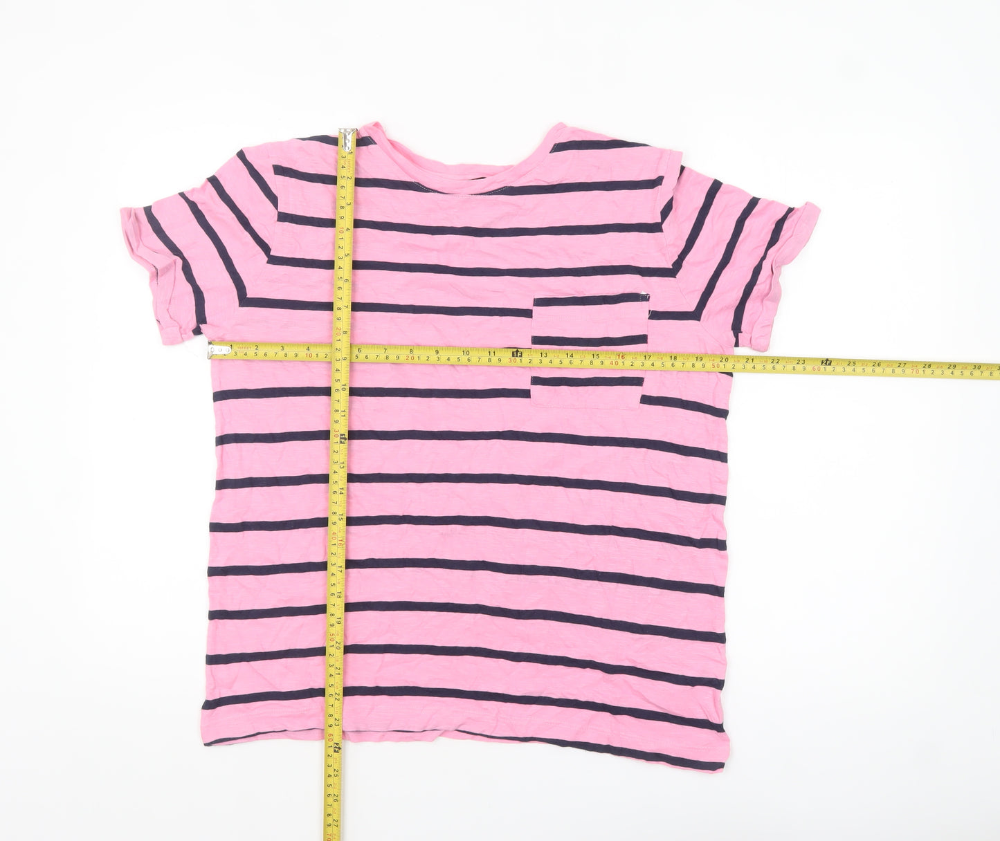Marks and Spencer Women’s Pink Striped Cotton T-Shirt Size 12