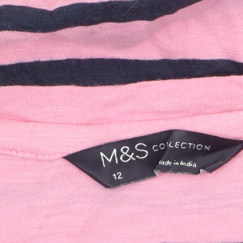 Marks and Spencer Women’s Pink Striped Cotton T-Shirt Size 12