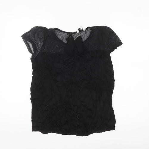 New Look Women’s Black Chiffon Bow Blouse Size 14 Short Sleeve