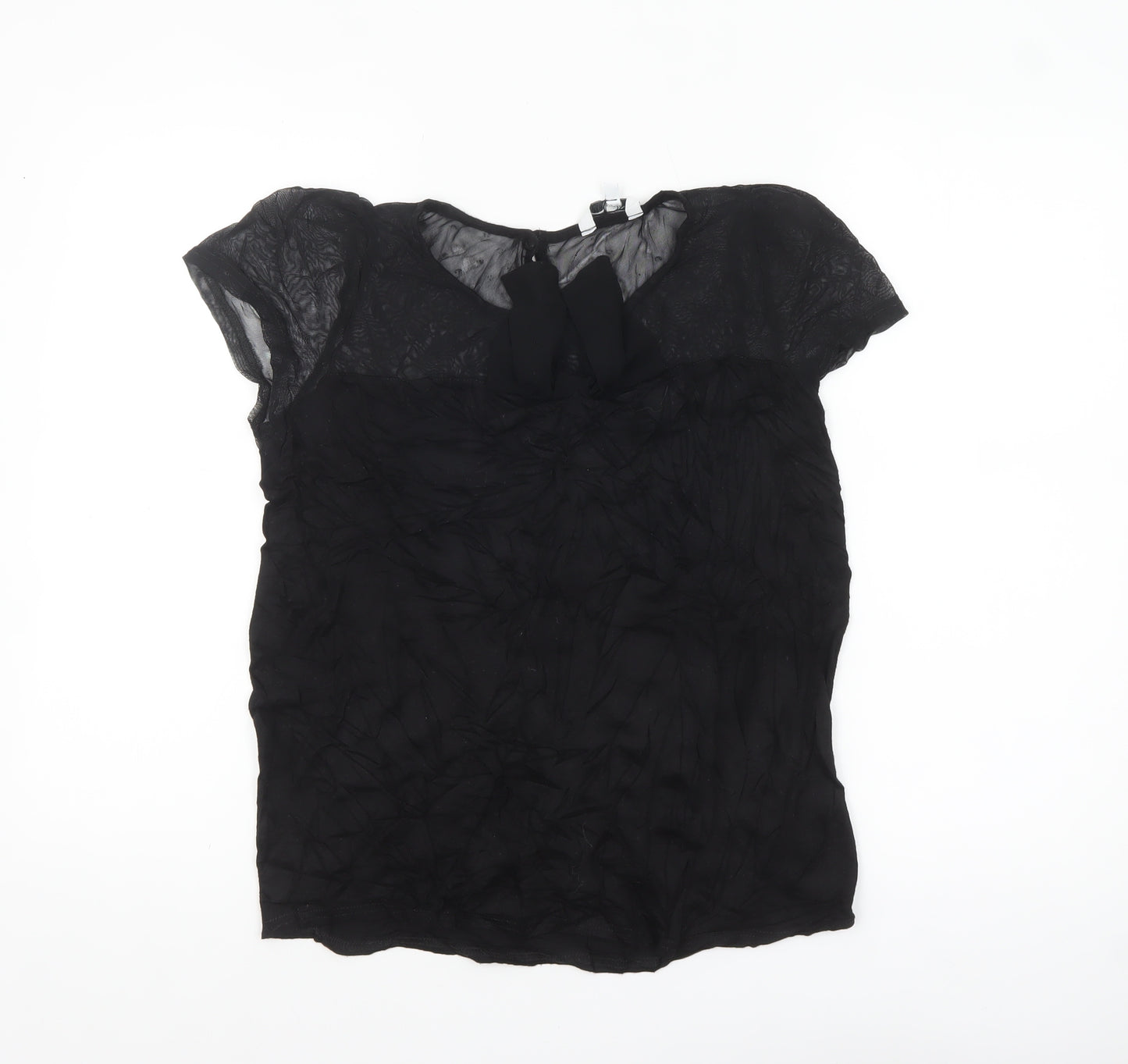 New Look Women’s Black Chiffon Bow Blouse Size 14 Short Sleeve