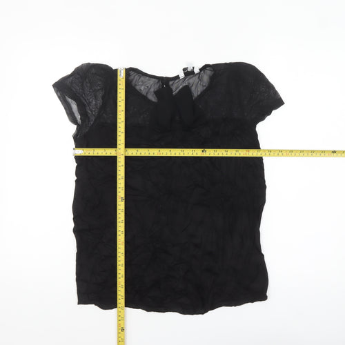 New Look Women’s Black Chiffon Bow Blouse Size 14 Short Sleeve