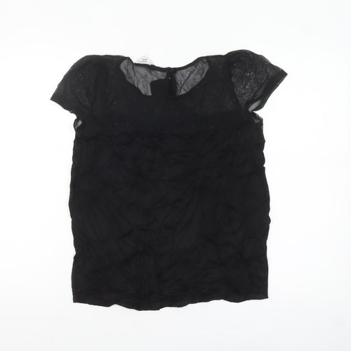 New Look Women’s Black Chiffon Bow Blouse Size 14 Short Sleeve