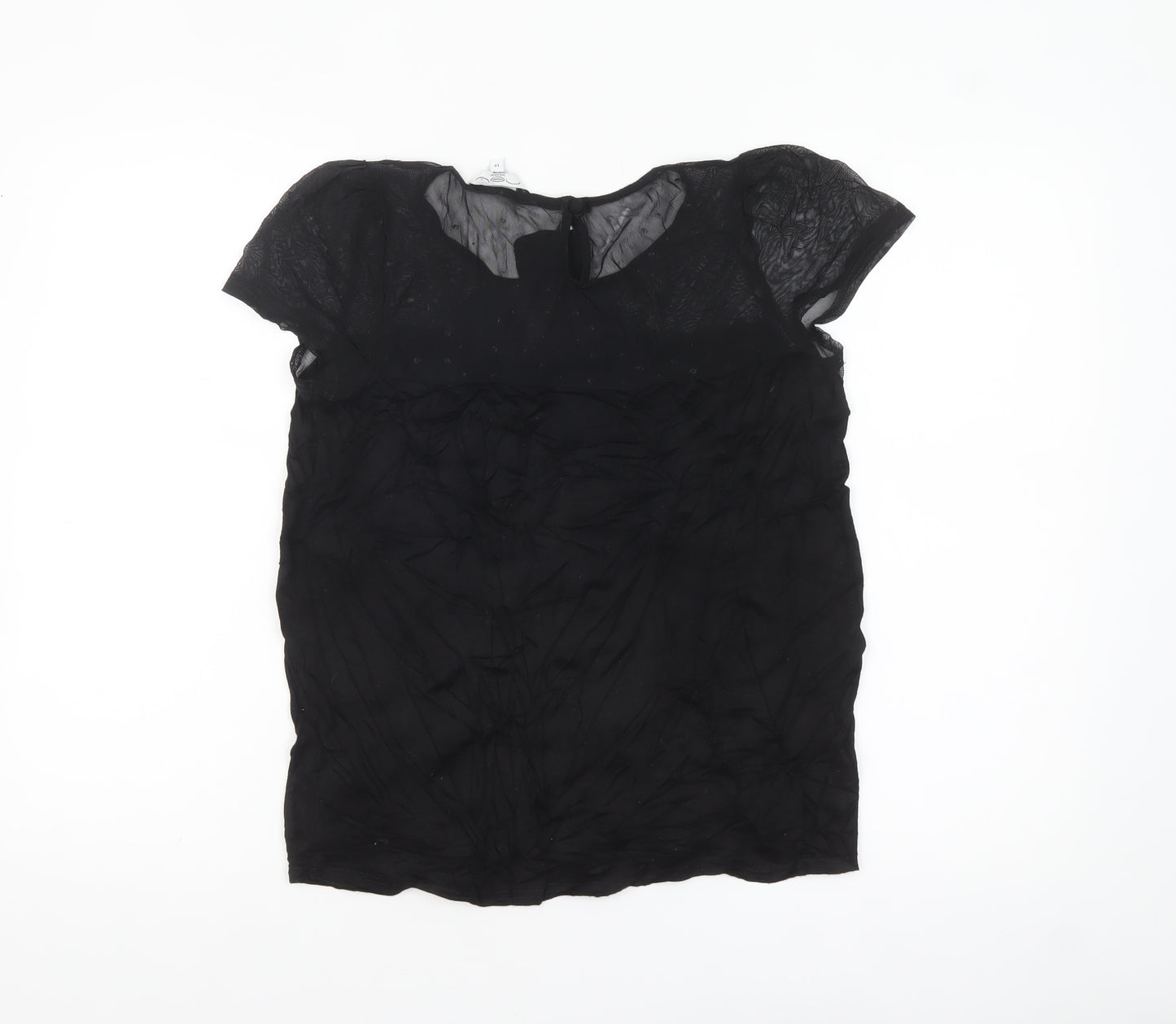 New Look Women’s Black Chiffon Bow Blouse Size 14 Short Sleeve