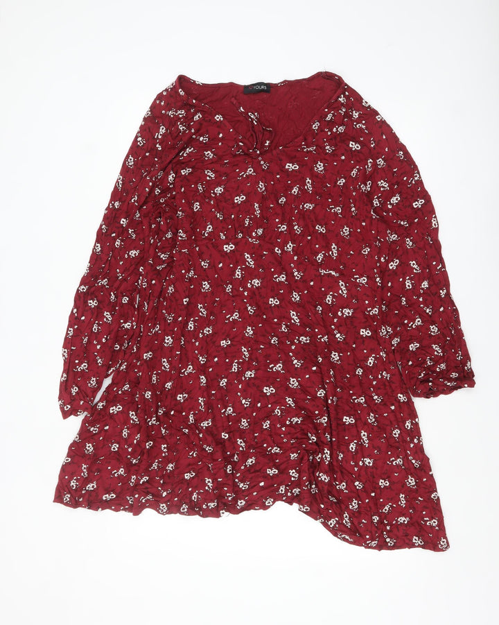 Yours Women Red Floral A-Line Knee Length Dress Size 22-24