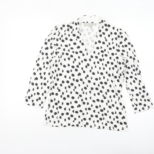 Hobbs Women’s White Polka Dot Wrap Blouse M Viscose Jersey