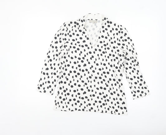 Hobbs Women’s White Polka Dot Wrap Blouse M Viscose Jersey