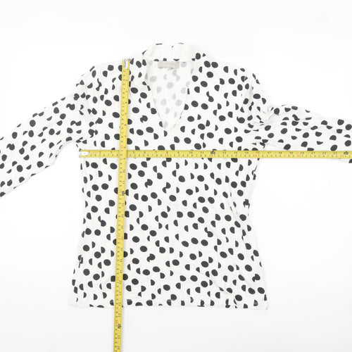 Hobbs Women’s White Polka Dot Wrap Blouse M Viscose Jersey