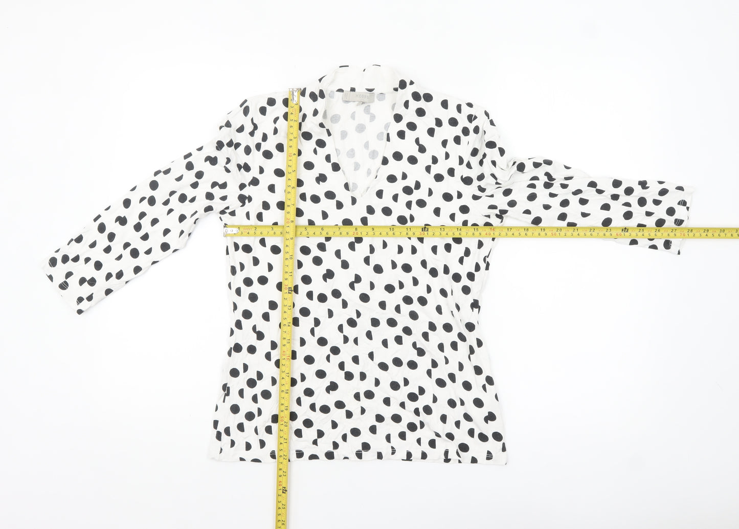 Hobbs Women’s White Polka Dot Wrap Blouse M Viscose Jersey