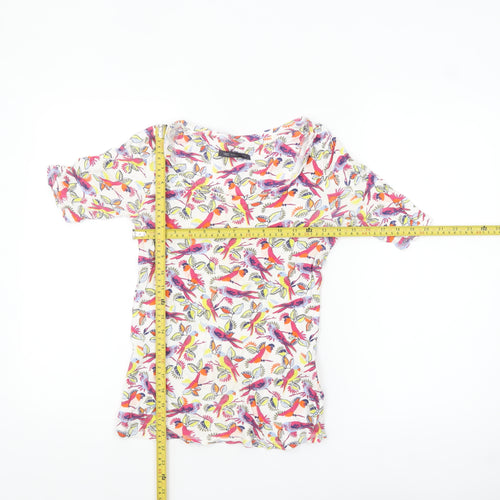 Marks and Spencer Women’s Multicoloured Bird Print Cotton T-Shirt Size 8