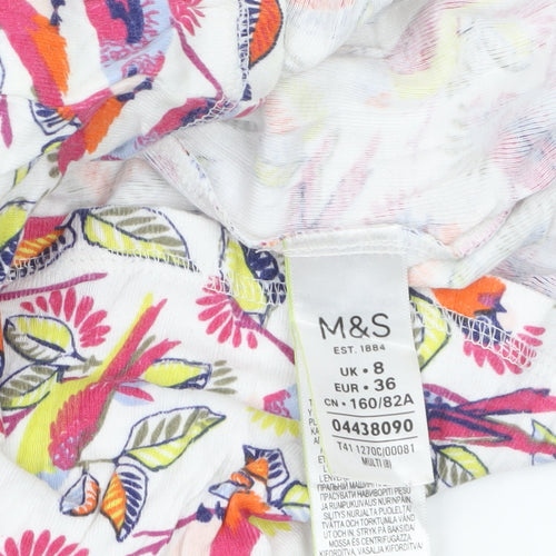Marks and Spencer Women’s Multicoloured Bird Print Cotton T-Shirt Size 8