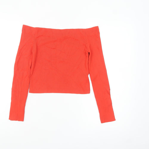 Topshop Women’s Red Off Shoulder Cropped Long Sleeve Top Size 8