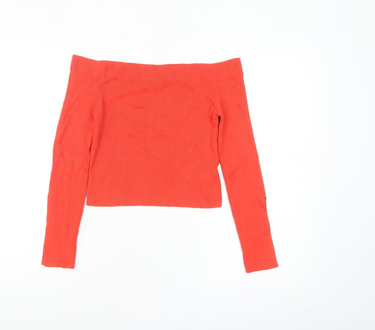 Topshop Women’s Red Off Shoulder Cropped Long Sleeve Top Size 8