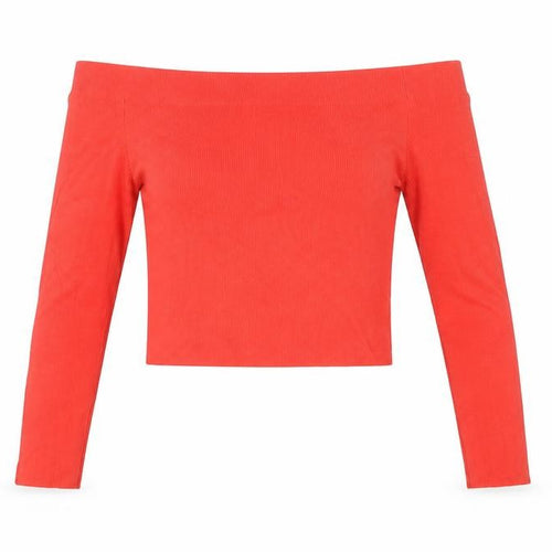 Topshop Women’s Red Off Shoulder Cropped Long Sleeve Top Size 8