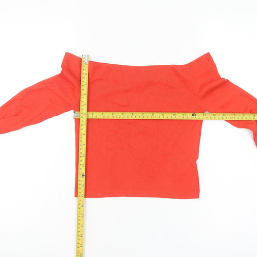 Topshop Women’s Red Off Shoulder Cropped Long Sleeve Top Size 8