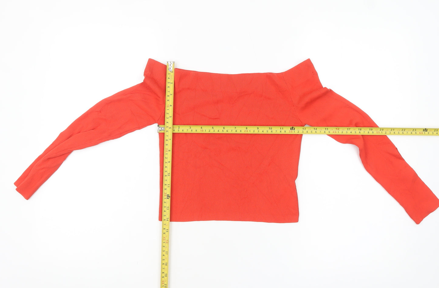 Topshop Women’s Red Off Shoulder Cropped Long Sleeve Top Size 8