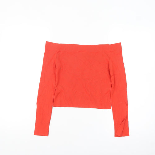 Topshop Women’s Red Off Shoulder Cropped Long Sleeve Top Size 8