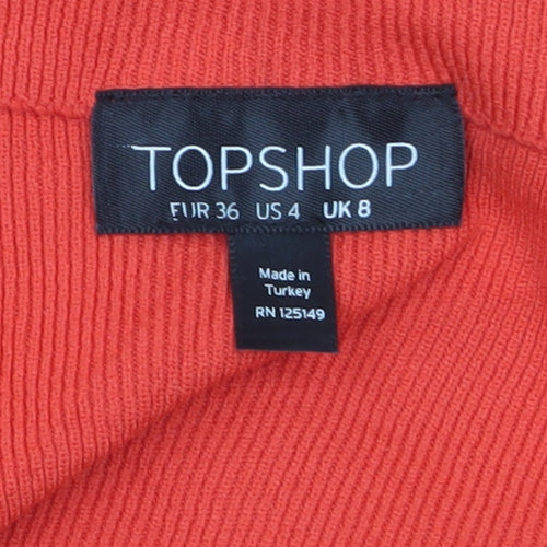 Topshop Women’s Red Off Shoulder Cropped Long Sleeve Top Size 8