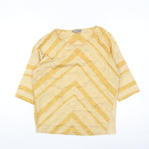 Principles Women Yellow Striped 3/4 Sleeve Tunic Blouse Size 8