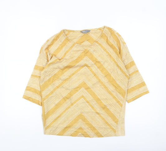 Principles Women Yellow Striped 3/4 Sleeve Tunic Blouse Size 8
