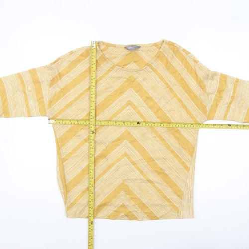 Principles Women Yellow Striped 3/4 Sleeve Tunic Blouse Size 8
