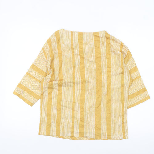 Principles Women Yellow Striped 3/4 Sleeve Tunic Blouse Size 8
