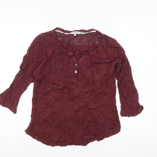 FatFace Women's Red Crochet Tunic Blouse Size 12 3/4 Sleeve Cotton Blend