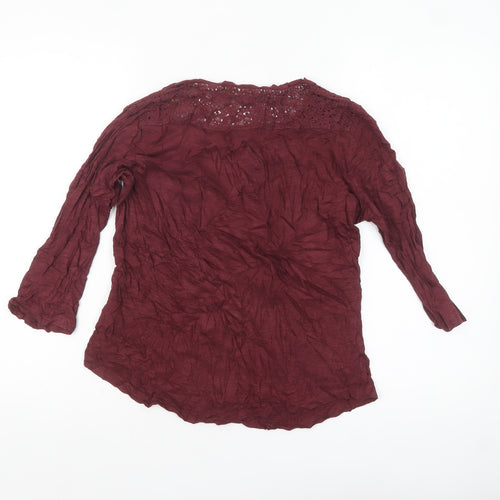 FatFace Women's Red Crochet Tunic Blouse Size 12 3/4 Sleeve Cotton Blend