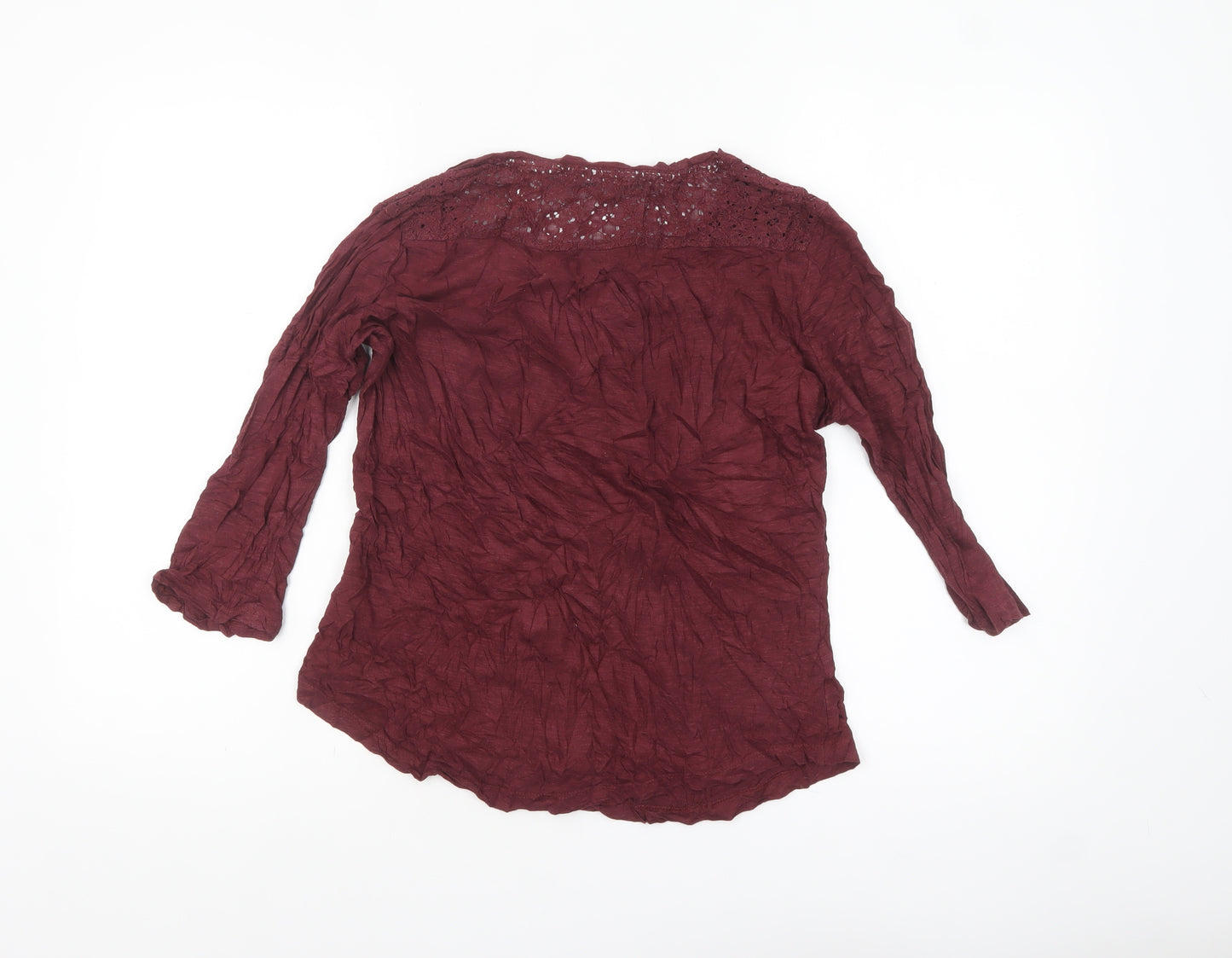 FatFace Women's Red Crochet Tunic Blouse Size 12 3/4 Sleeve Cotton Blend