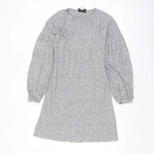 Topshop Petite Grey Knit Jumper Dress Women’s UK 8 Long Sleeve Crew Neck