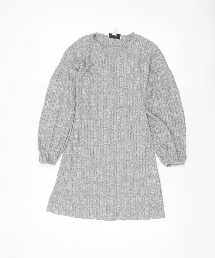 Topshop Petite Grey Knit Jumper Dress Women’s UK 8 Long Sleeve Crew Neck