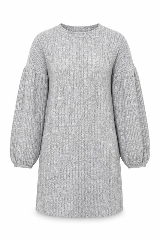 Front view of Topshop Petite Grey Knit Jumper Dress Women’s UK 8 Long Sleeve Crew Neck