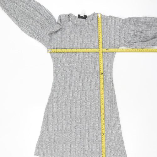 Topshop Petite Grey Knit Jumper Dress Women’s UK 8 Long Sleeve Crew Neck