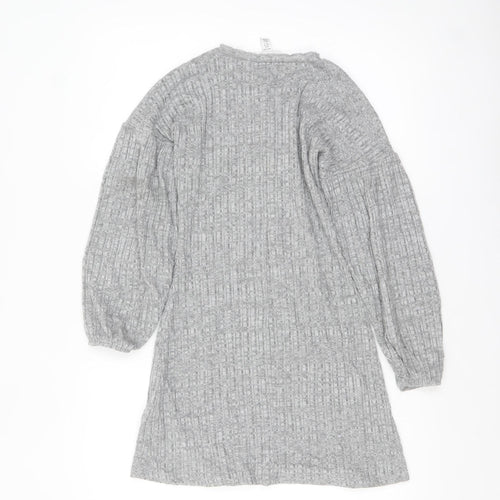 Topshop Petite Grey Knit Jumper Dress Women’s UK 8 Long Sleeve Crew Neck