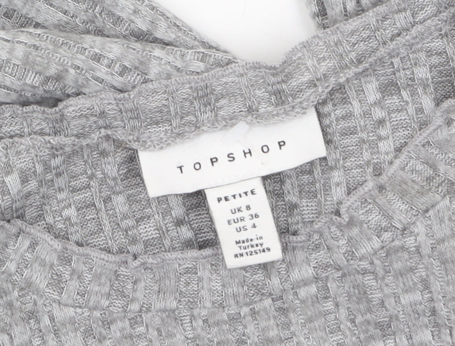 Topshop Petite Grey Knit Jumper Dress Women’s UK 8 Long Sleeve Crew Neck