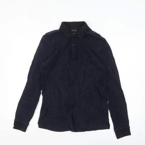 Massimo Dutti Men's Blue Long Sleeve Polo Shirt Size M