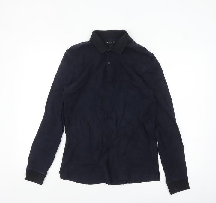 Massimo Dutti Men's Blue Long Sleeve Polo Shirt Size M