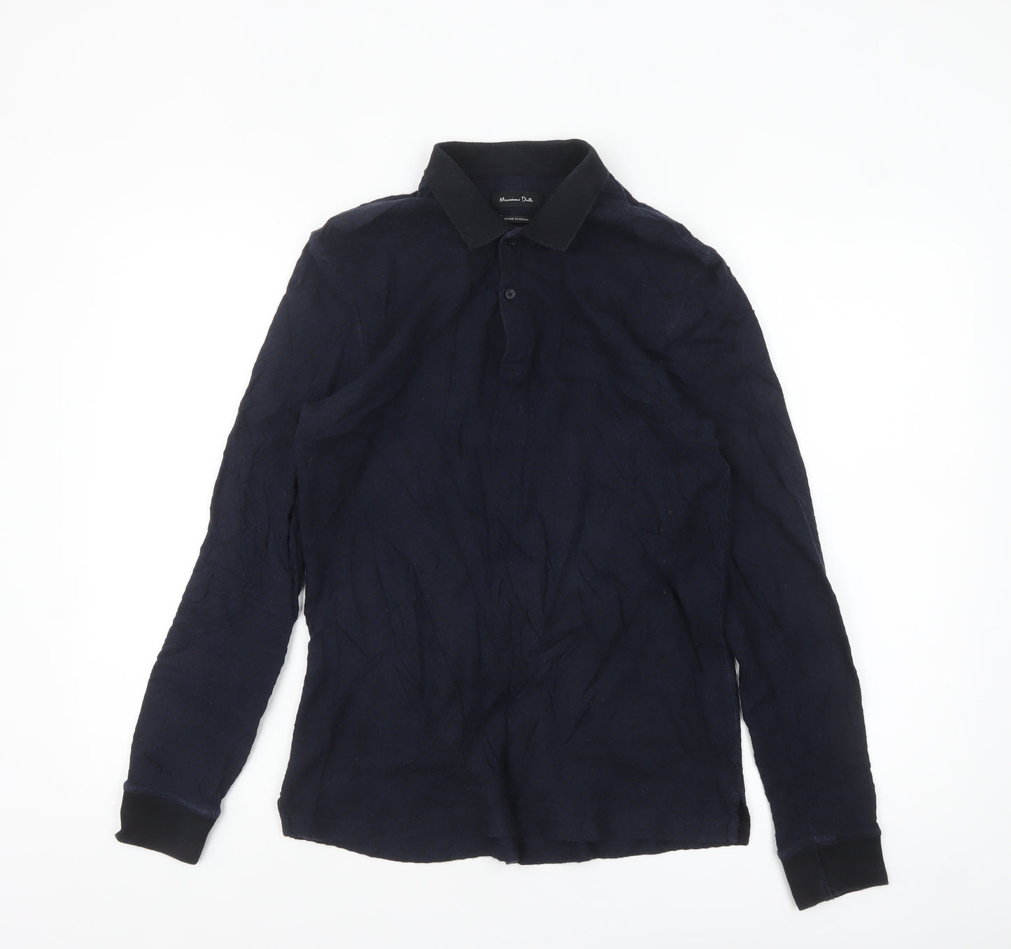 Massimo Dutti Men's Blue Long Sleeve Polo Shirt Size M