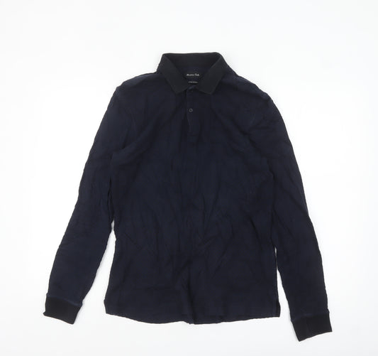 Massimo Dutti Men's Blue Long Sleeve Polo Shirt Size M