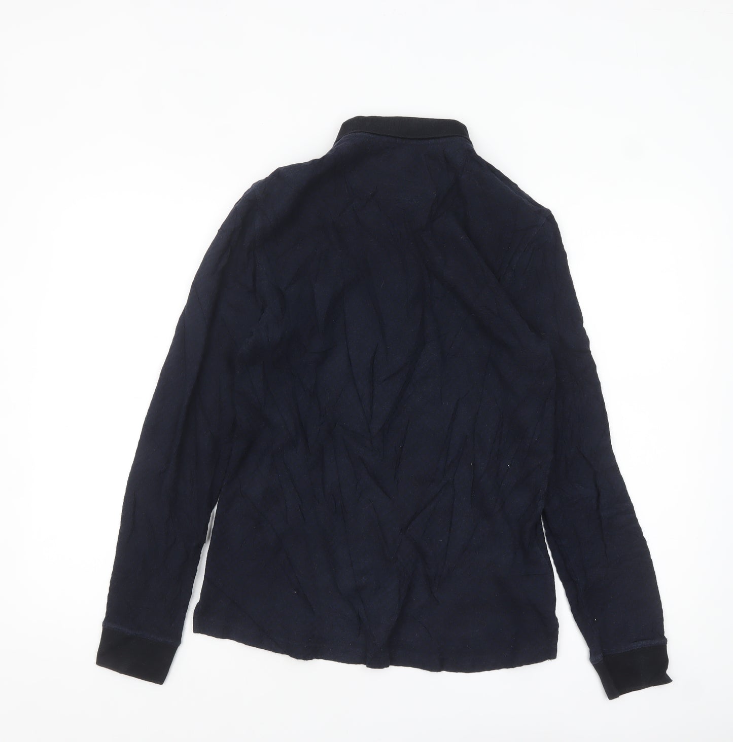 Massimo Dutti Men's Blue Long Sleeve Polo Shirt Size M