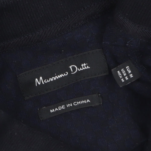 Massimo Dutti Men's Blue Long Sleeve Polo Shirt Size M